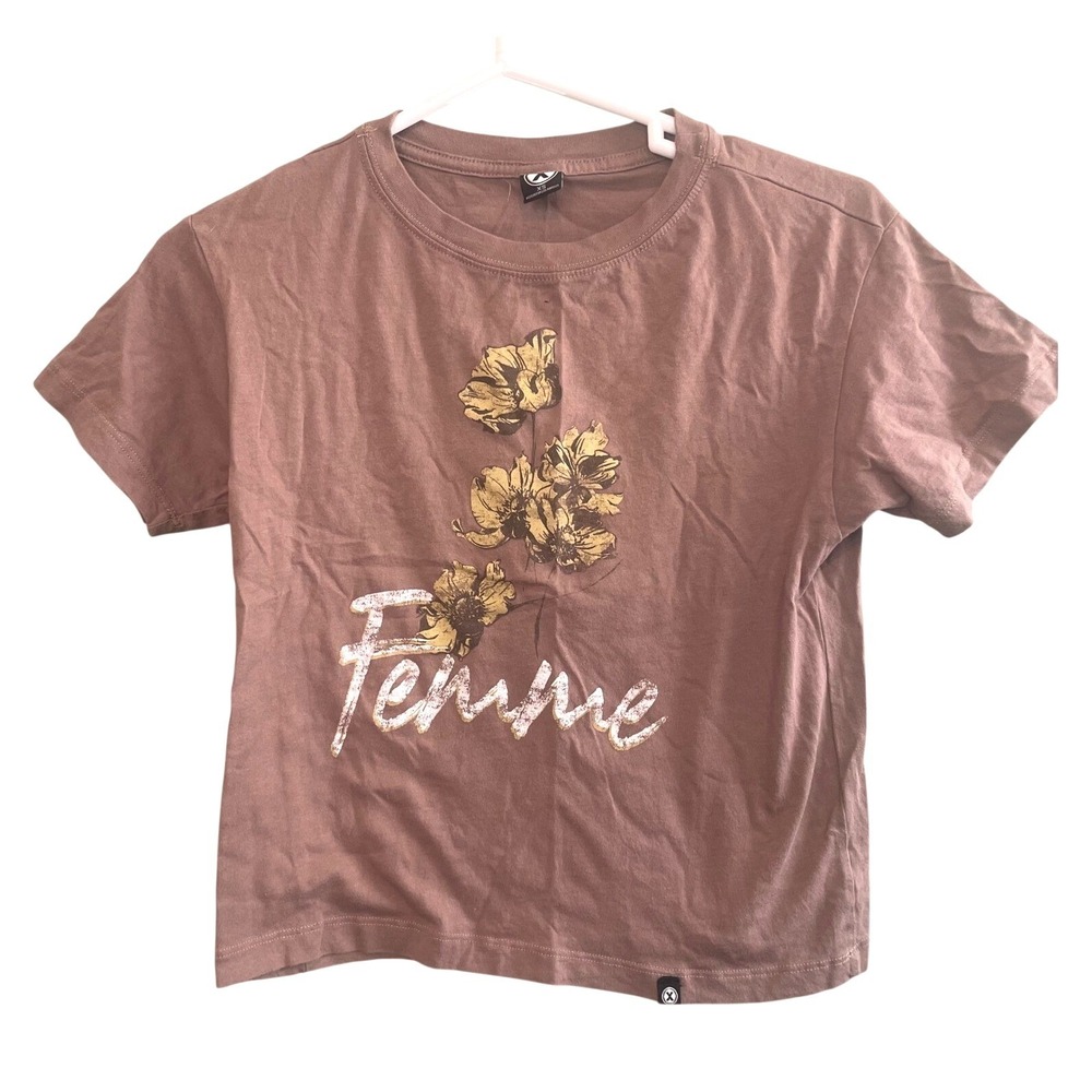 X Femme Streetwear‎ Earthy Casual Basic Everyday Graphic Shirt Brown Size XS
